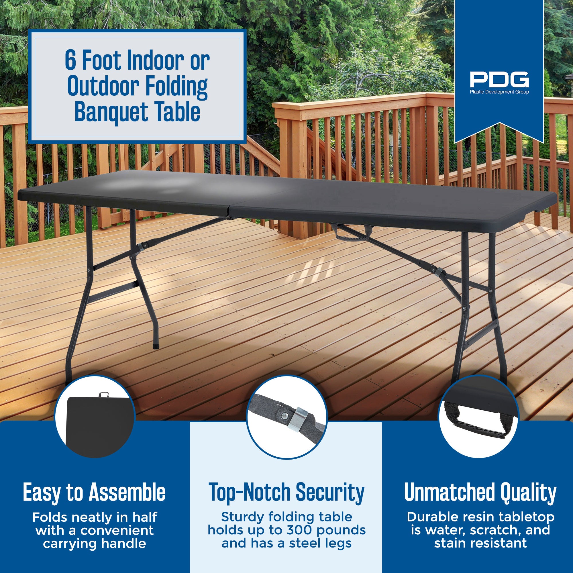 Plastic Development Group 6 Ft Fold In Half Folding Banquet Table (Open Box) - VMInnovations