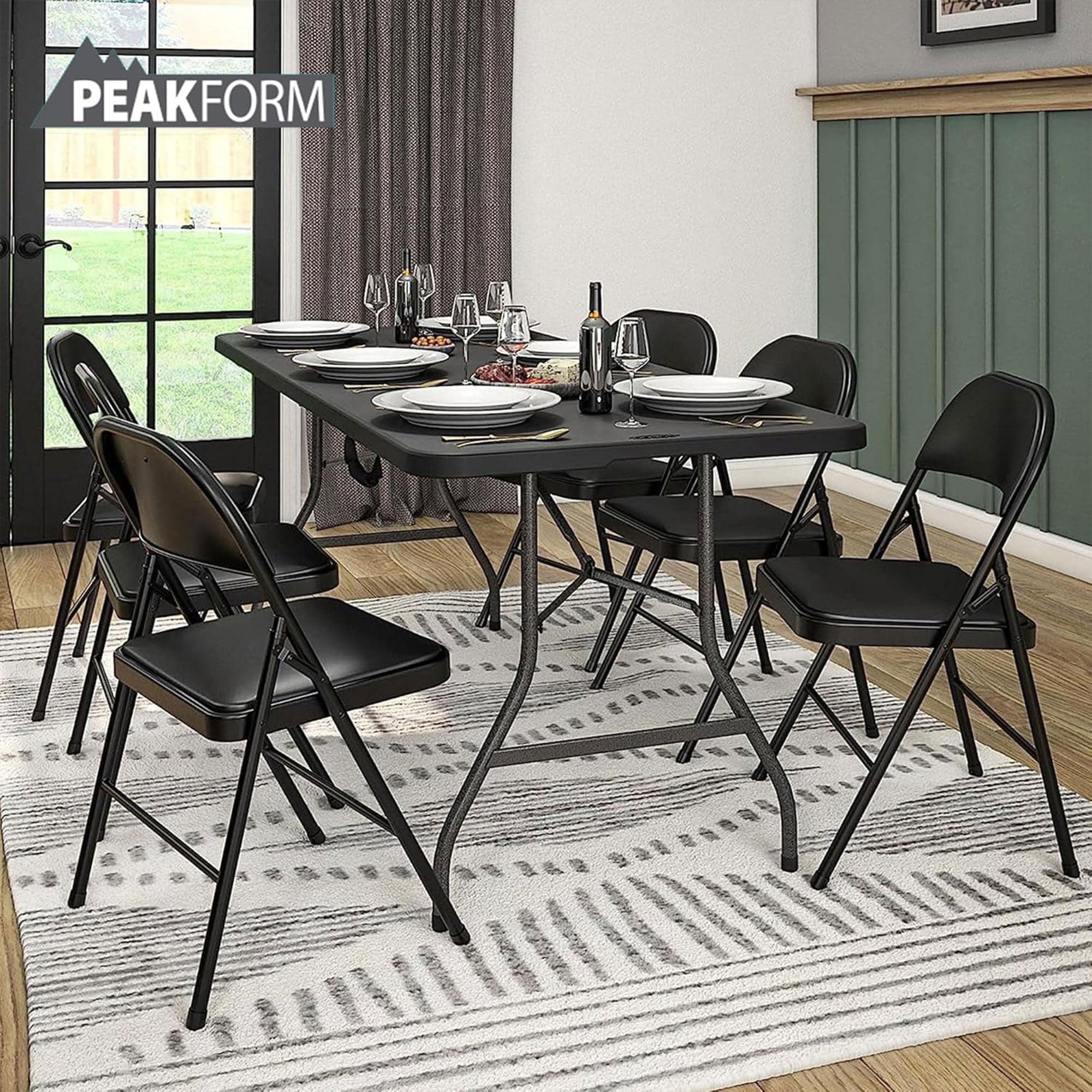 Peakform Folding Vinyl Padded Chair with Comfortable Seat Cushion, 4 Pack, Black - VMInnovations
