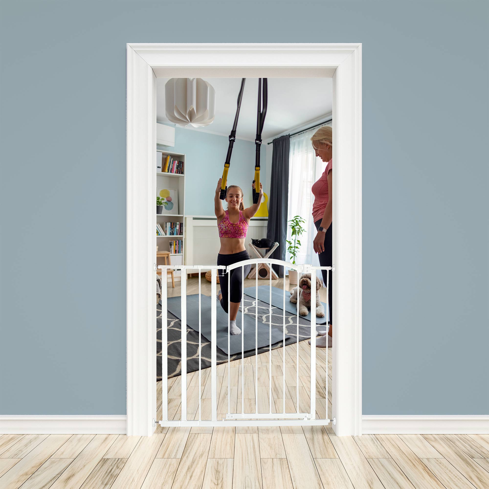 Ingenuity Deluxe Metal Extra Tall Walk Through Arch Dog Gate, White (Open Box) - VMInnovations