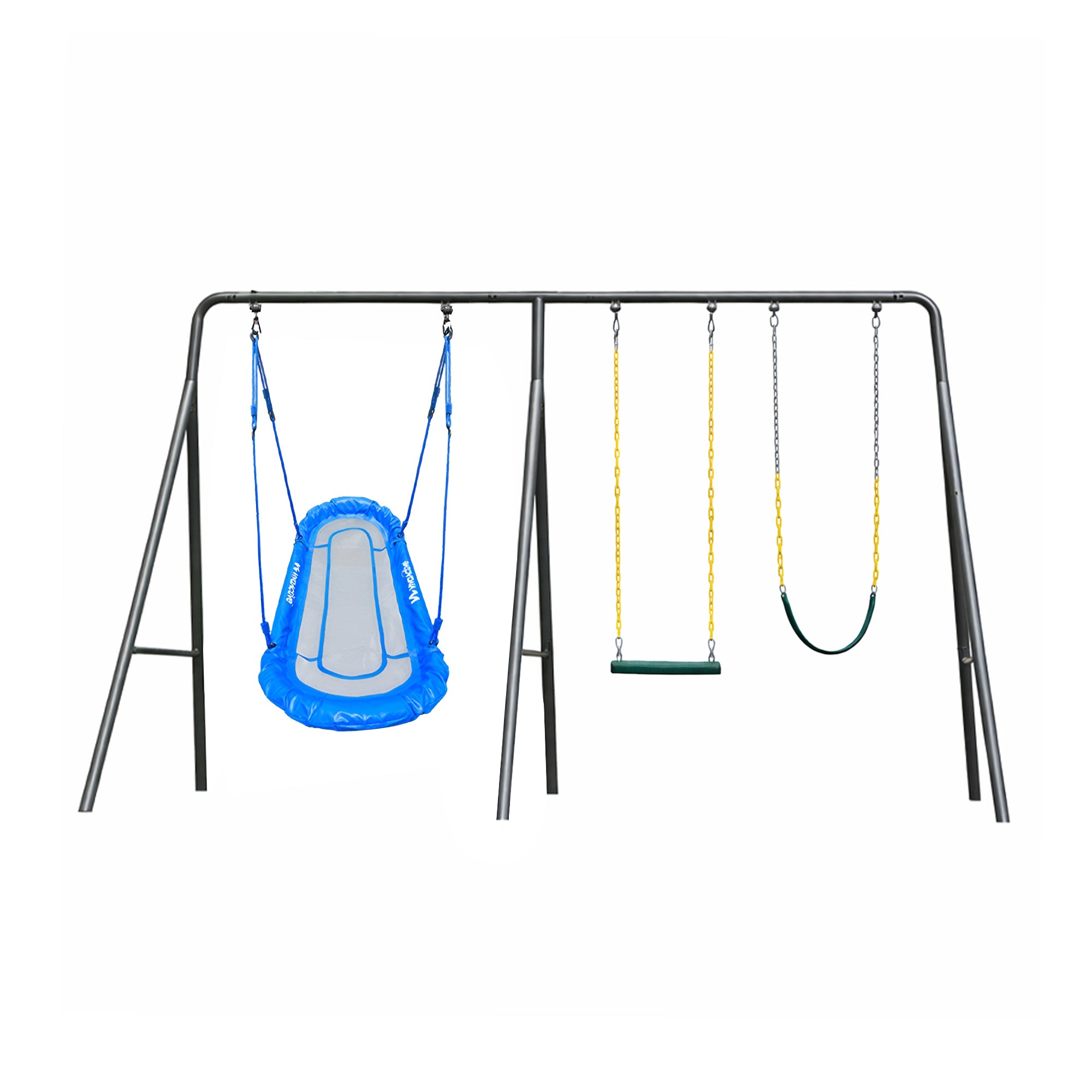 gobaplay Explorer Kids Swing Set with Frame, Dual Platform Saucer, & 2 Swings