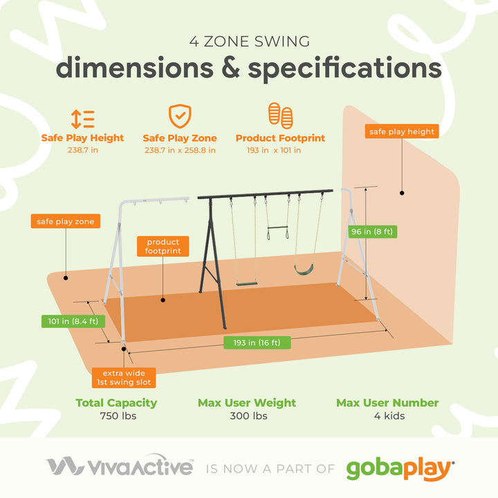 gobaplay Explorer Kids Swing Set w/Frame, Dual Platform Saucer, Swings & Trapeze - VMInnovations