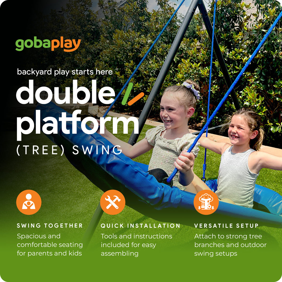 gobaplay Explorer Kids Swing Set w/Frame, Dual Platform Saucer, Swings & Trapeze - VMInnovations