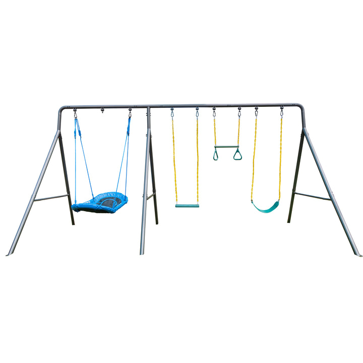 gobaplay Explorer Kids Swing Set w/Frame, Dual Platform Saucer, Swings & Trapeze - VMInnovations