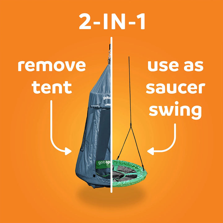 gobaplay Round Platform Saucer Tree Swing, Green with Hanging Tent Cover, Grey - VMInnovations