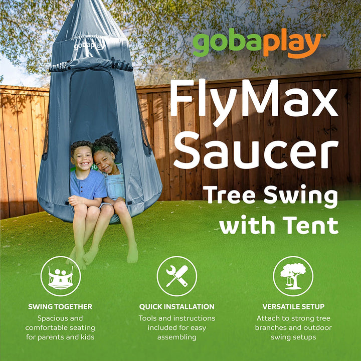 gobaplay Round Platform Saucer Tree Swing, Green with Hanging Tent Cover, Grey - VMInnovations