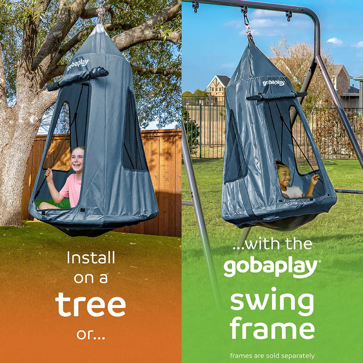 gobaplay Round Platform Saucer Tree Swing, Green with Hanging Tent Cover, Grey - VMInnovations