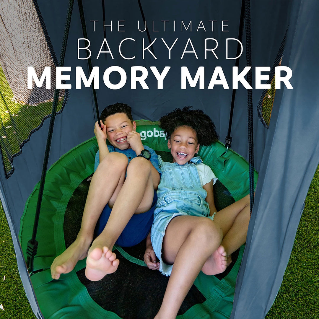 gobaplay Round Platform Saucer Tree Swing, Green with Hanging Tent Cover, Grey - VMInnovations