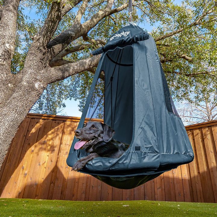 gobaplay Round Platform Saucer Tree Swing, Green with Hanging Tent Cover, Grey - VMInnovations