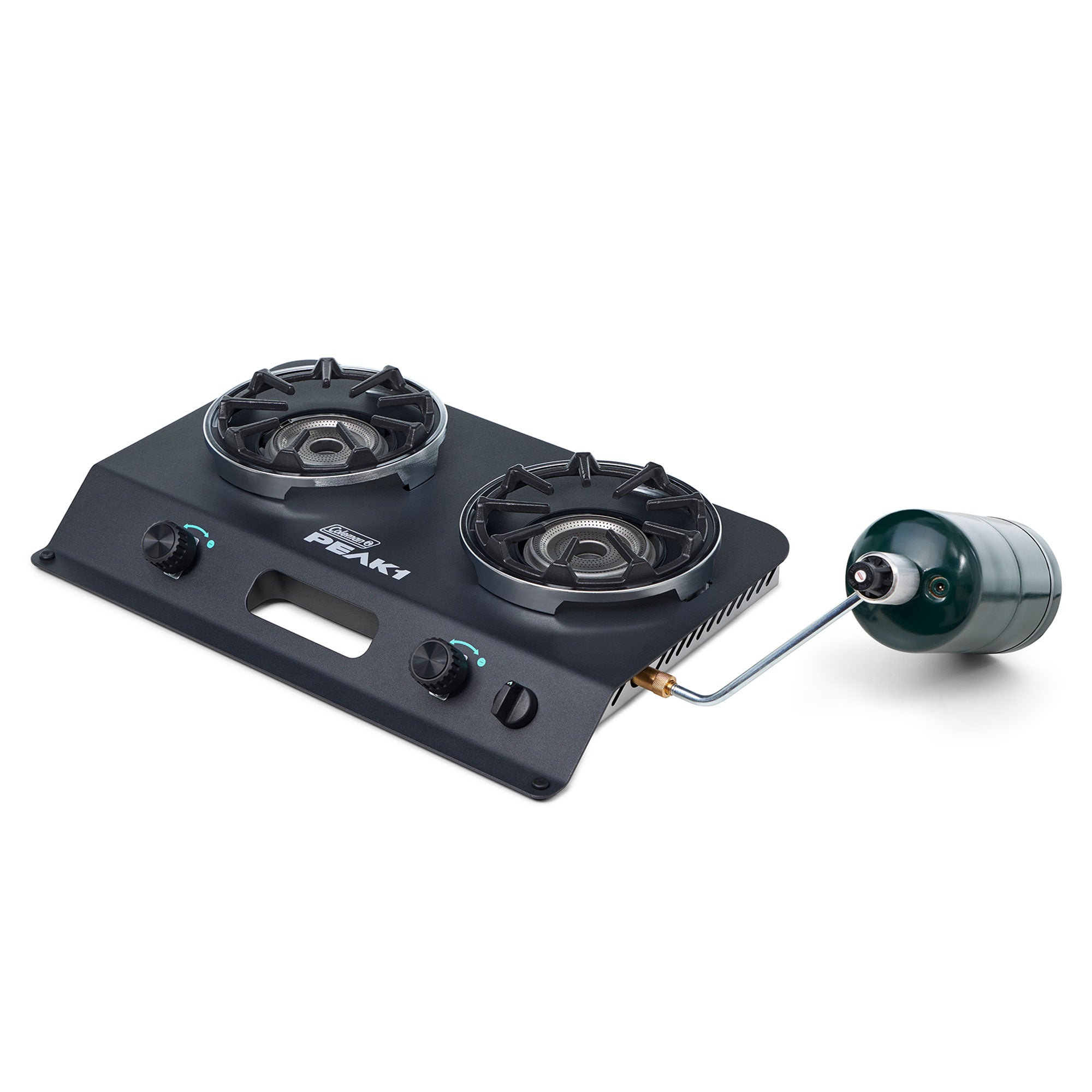 Coleman PEAK1 2 Burner Camping Stove with Matchless Lighting and Cast Iron Grate - VMInnovations