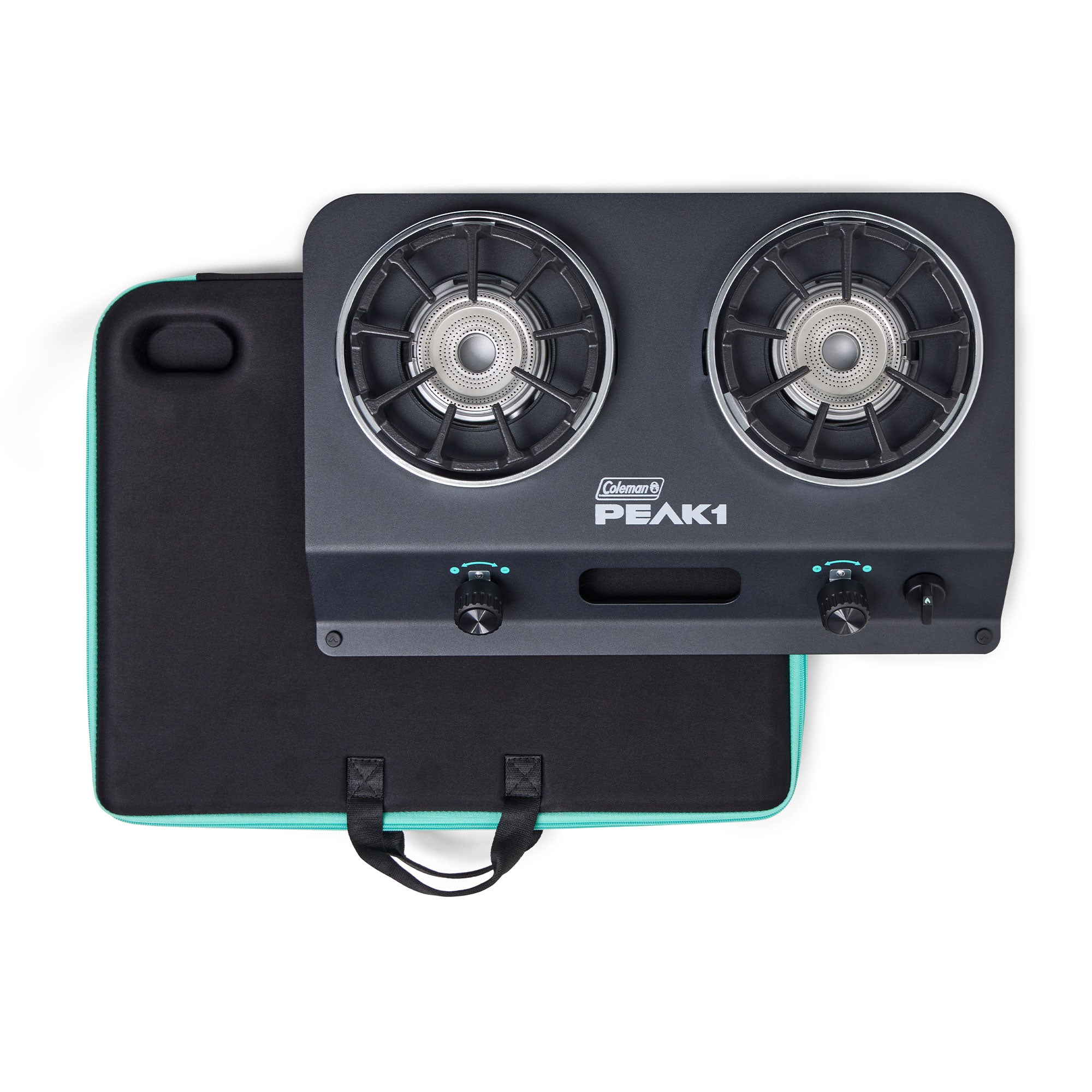 Coleman PEAK1 2 Burner Camping Stove with Matchless Lighting and Cast Iron Grate - VMInnovations