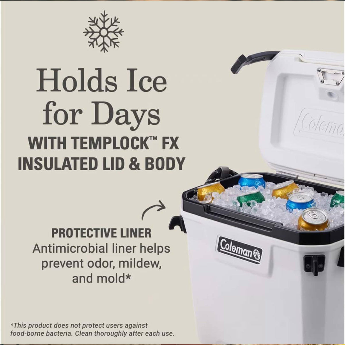 Coleman Convoy Series 28 Quart Cooler with Reflective Rope Handles, White Cloud