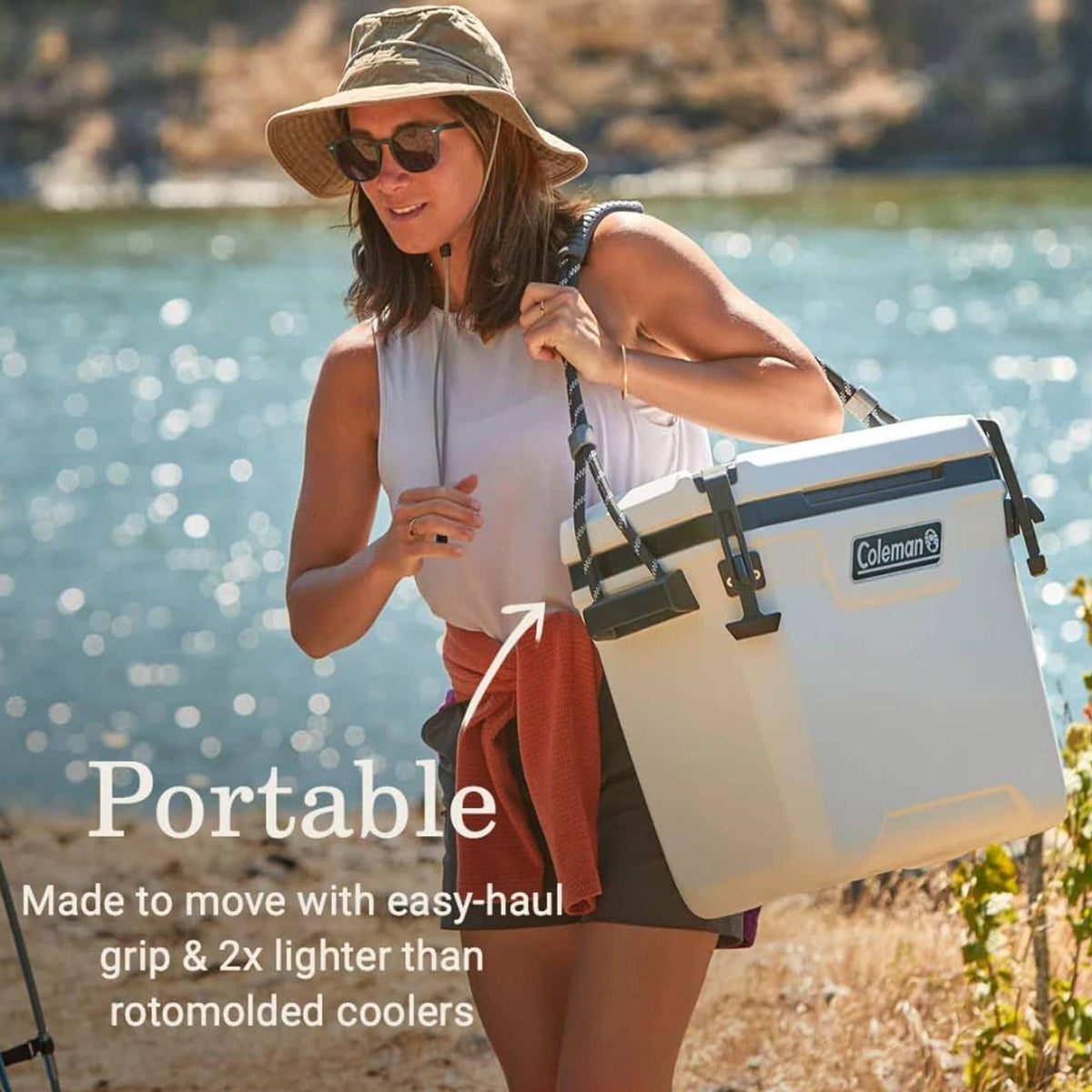 Coleman Convoy Series 28 Quart Cooler with Reflective Rope Handles, White Cloud