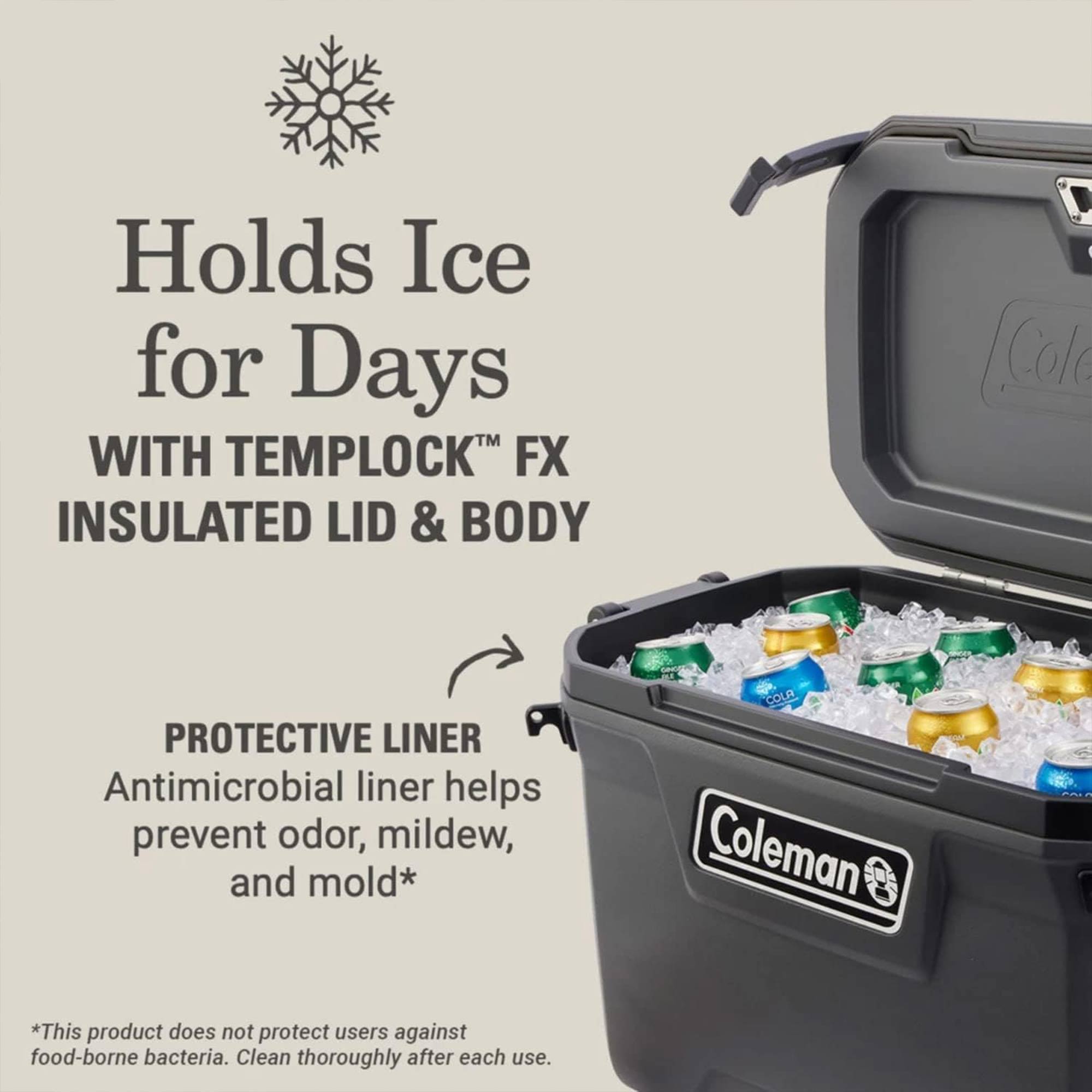 Coleman Convoy Series 55 Quart Cooler with Reflective Rope Handles, Dark Storm