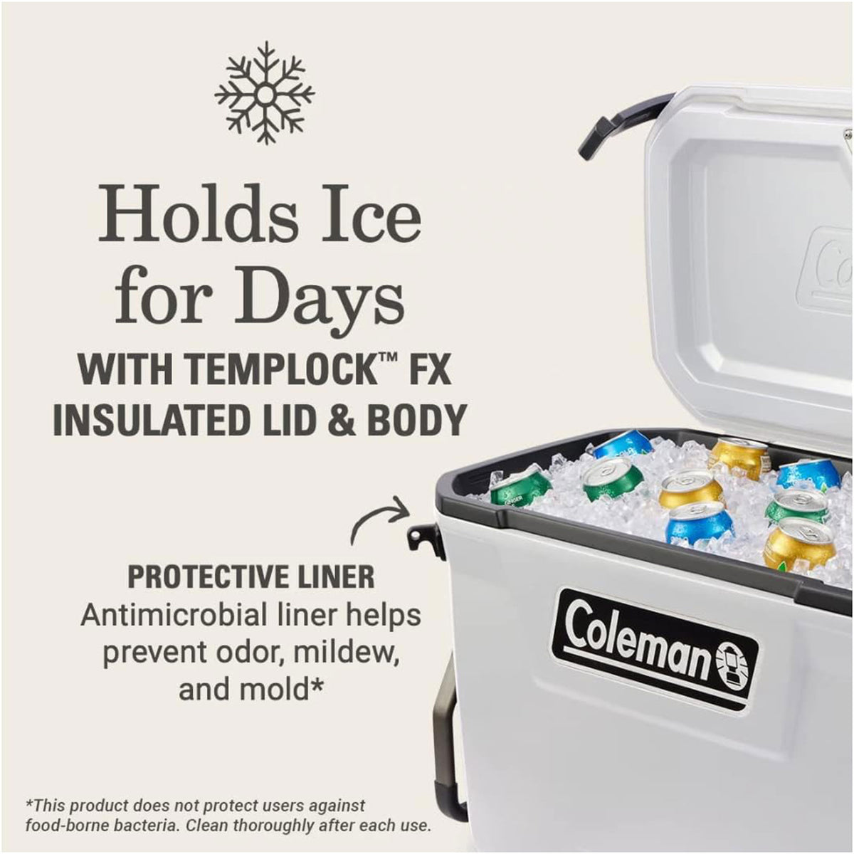 Coleman Convoy Series 65 Quart Cooler with Wheels and Metal Handle, White Cloud