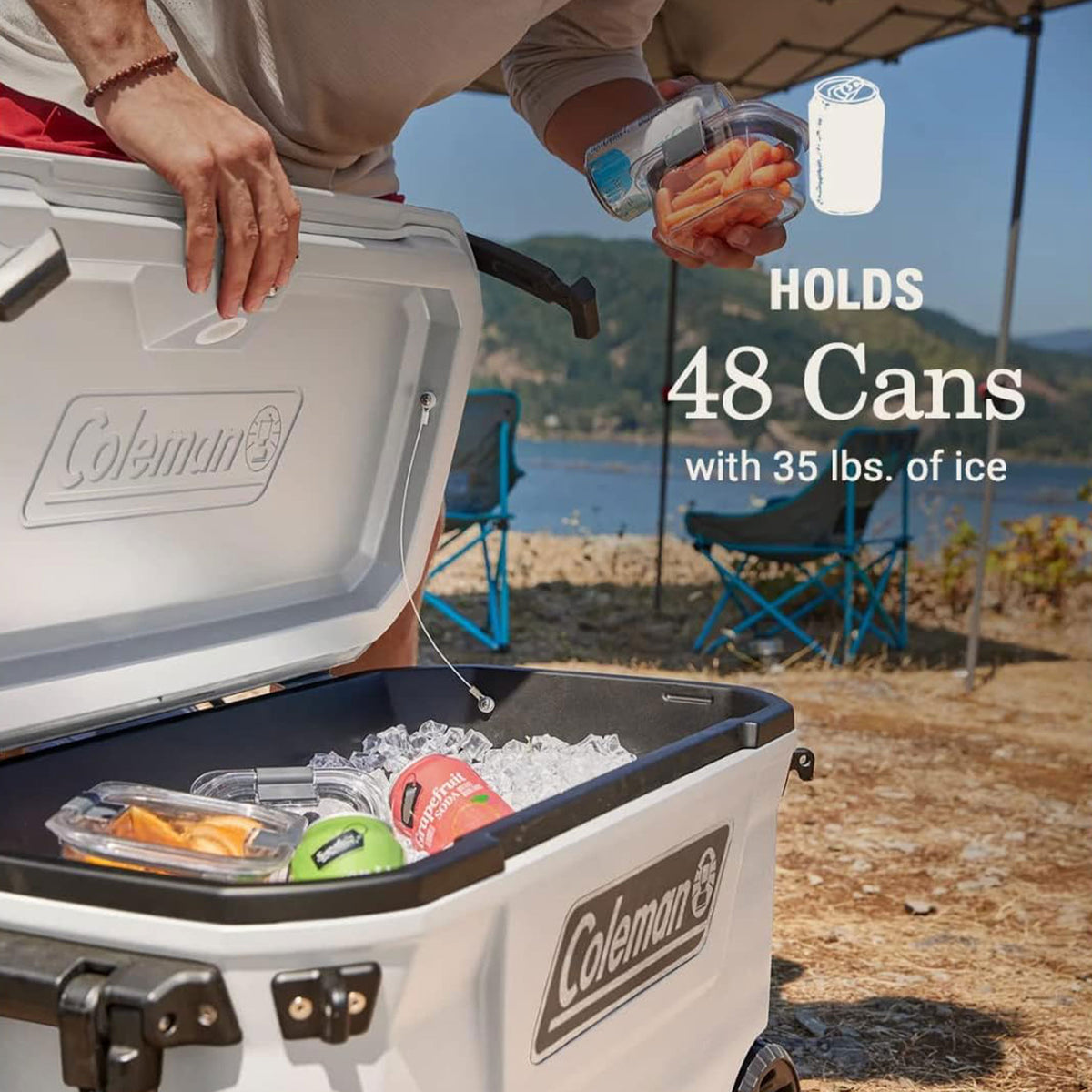 Coleman Convoy Series 65 Quart Cooler with Wheels and Metal Handle, White Cloud