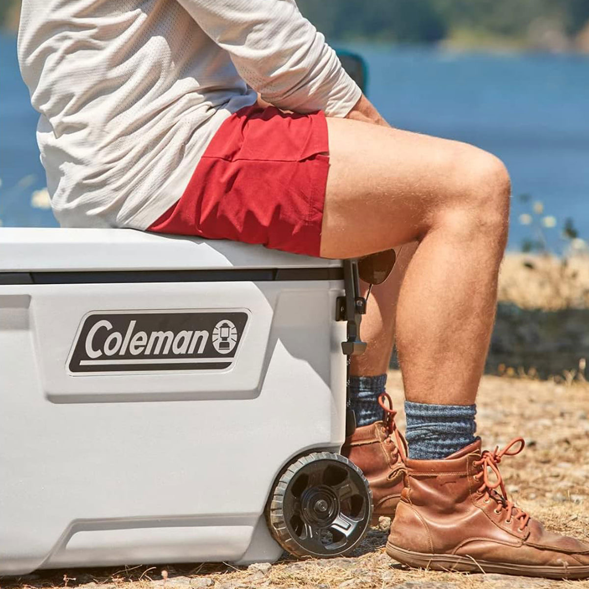 Coleman Convoy Series 65 Quart Cooler with Wheels and Metal Handle, White Cloud
