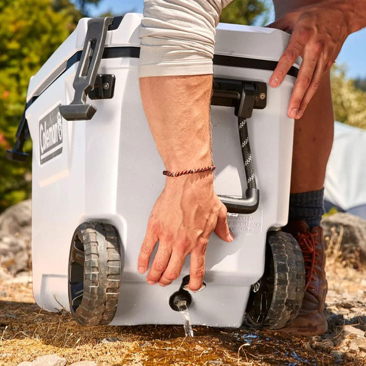 Coleman Convoy Series 65 Quart Cooler with Wheels and Metal Handle, White Cloud