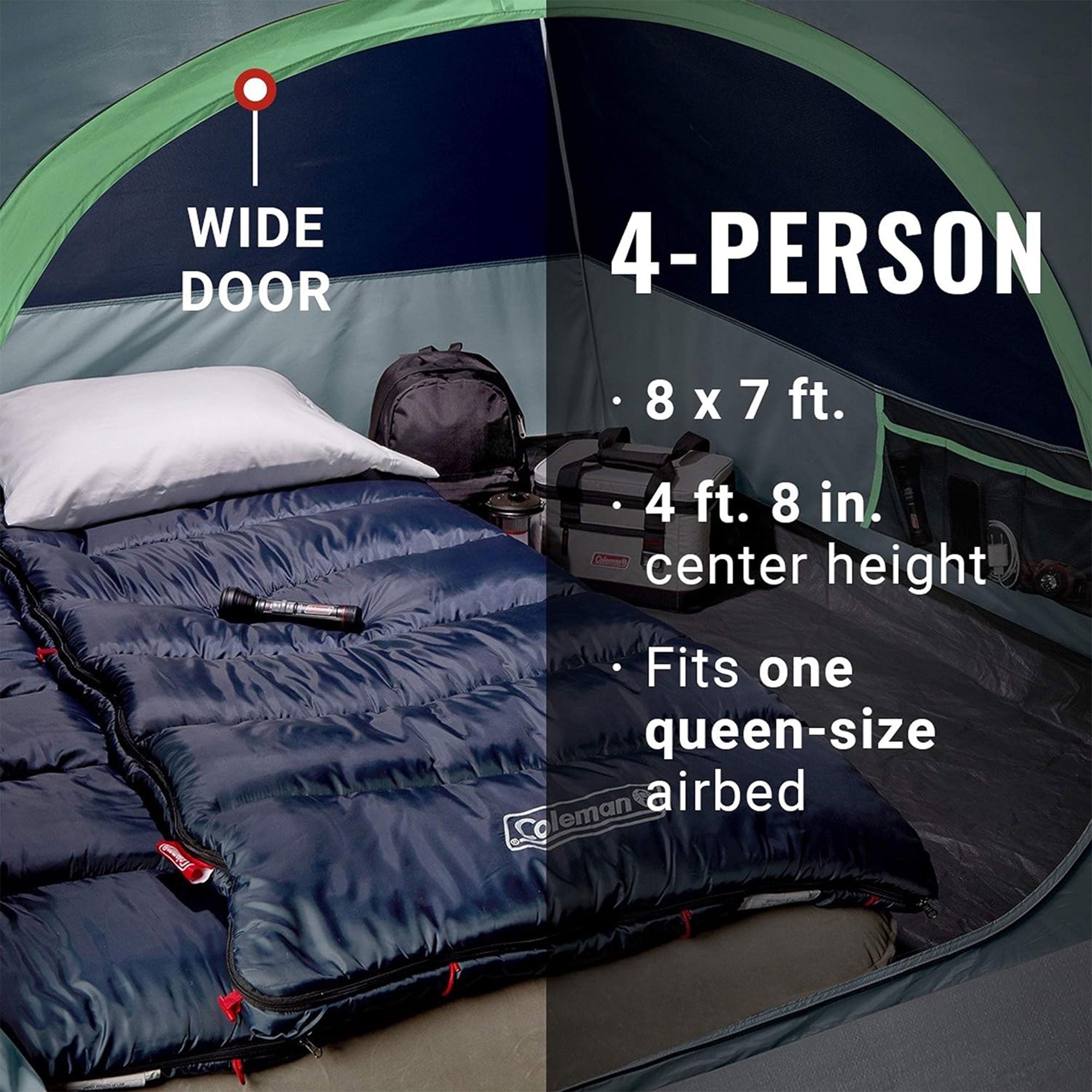 Coleman Skydome 4 Person Camping Tent with Mesh Pockets and Bag, Blue Nights