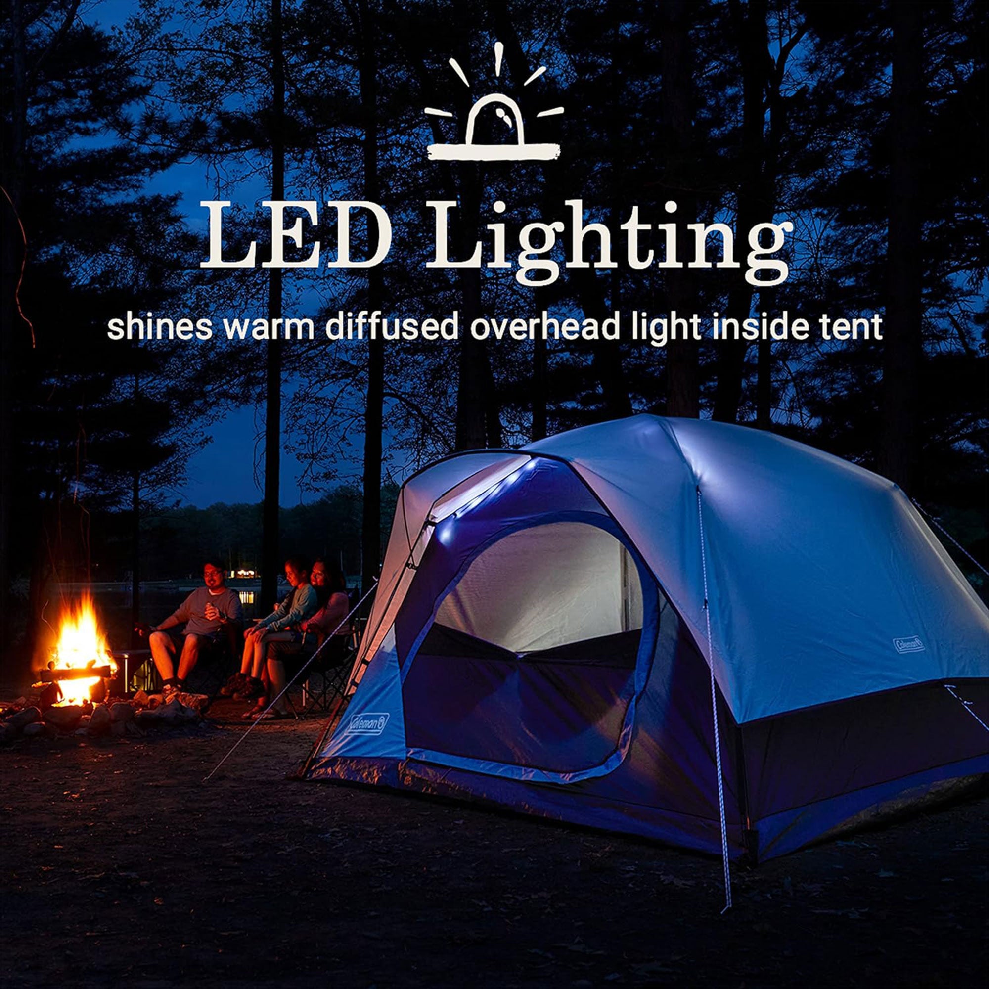 Coleman Skydome 4 Person Camping Tent with Mesh Pockets and Bag, Watersedge
