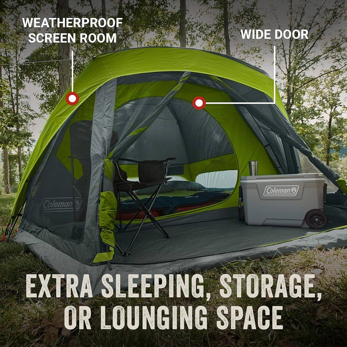 Coleman Skydome 6 Person Camping Tent with Screen Room and Carry Bag, Rock Gray