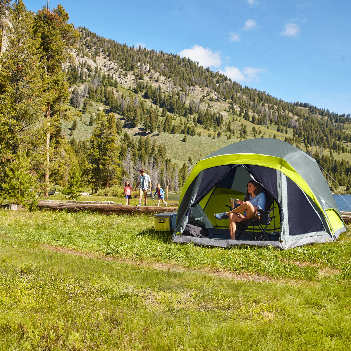 Coleman Skydome 6 Person Camping Tent with Screen Room and Carry Bag, Rock Gray
