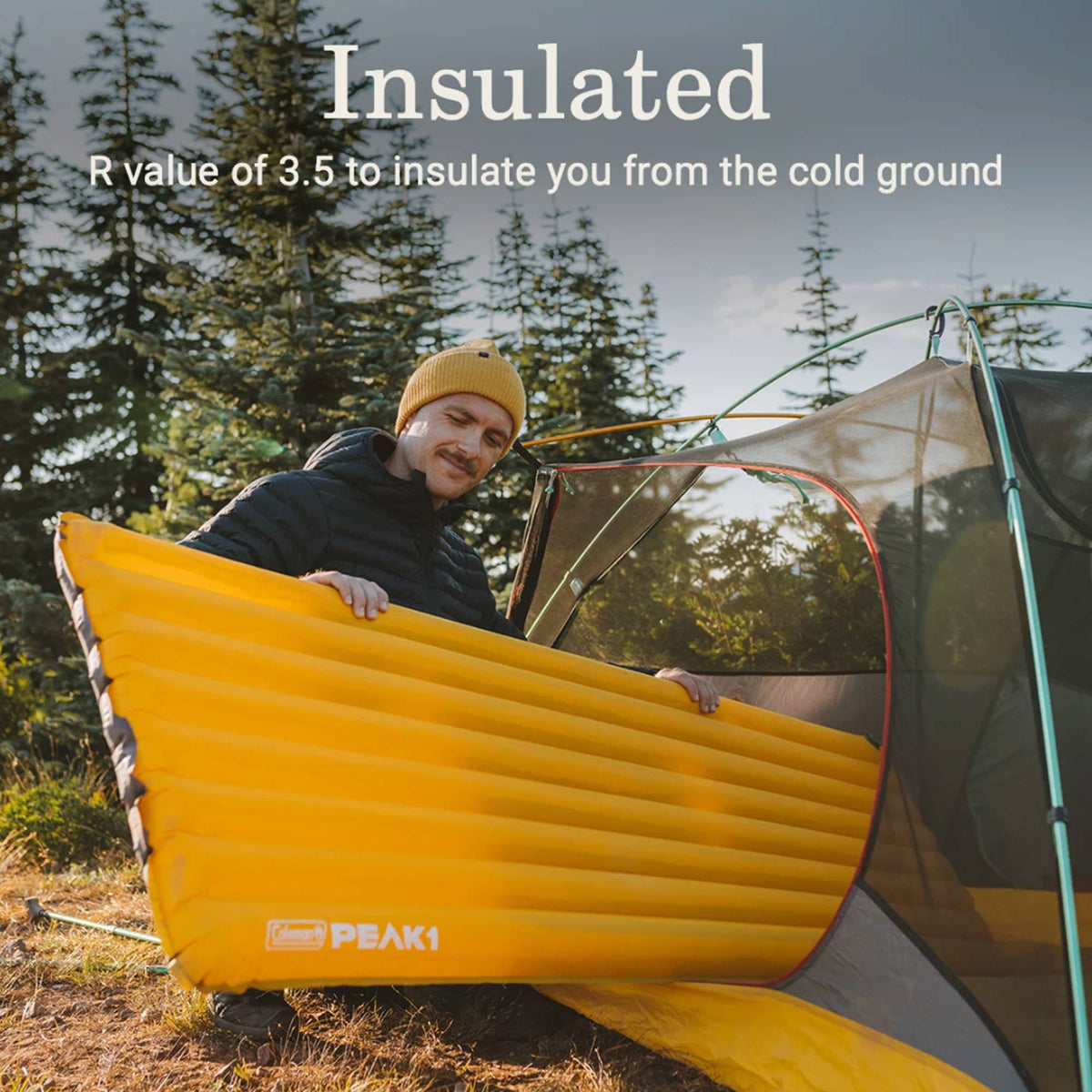 Coleman PEAK1 Sleeping Camp Pad w/ Integrated Valve System & Carry Bag, Marigold