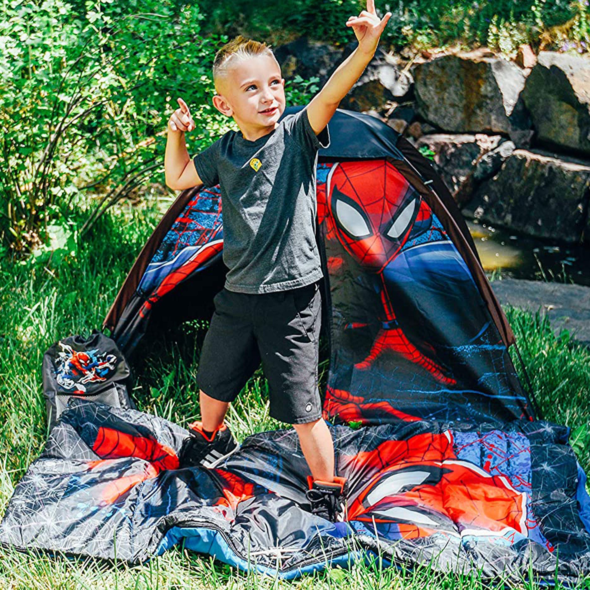 Exxcel Spiderman Kids 4 Piece Camping Kit with Tent and Sleeping Bag (Damaged)