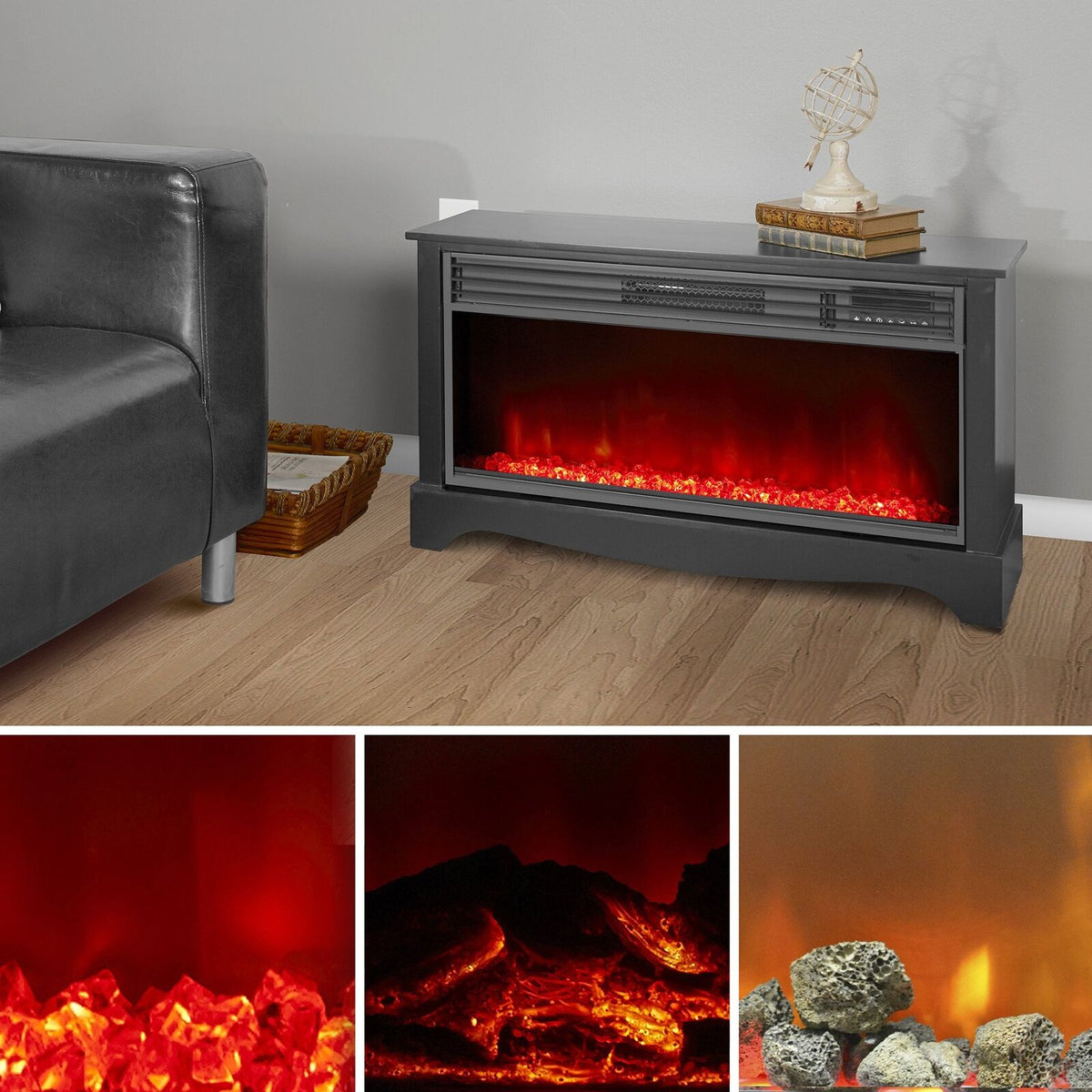 LifeSmart Electric Infrared Quartz Standing Fireplace Heater, Black (Open Box)