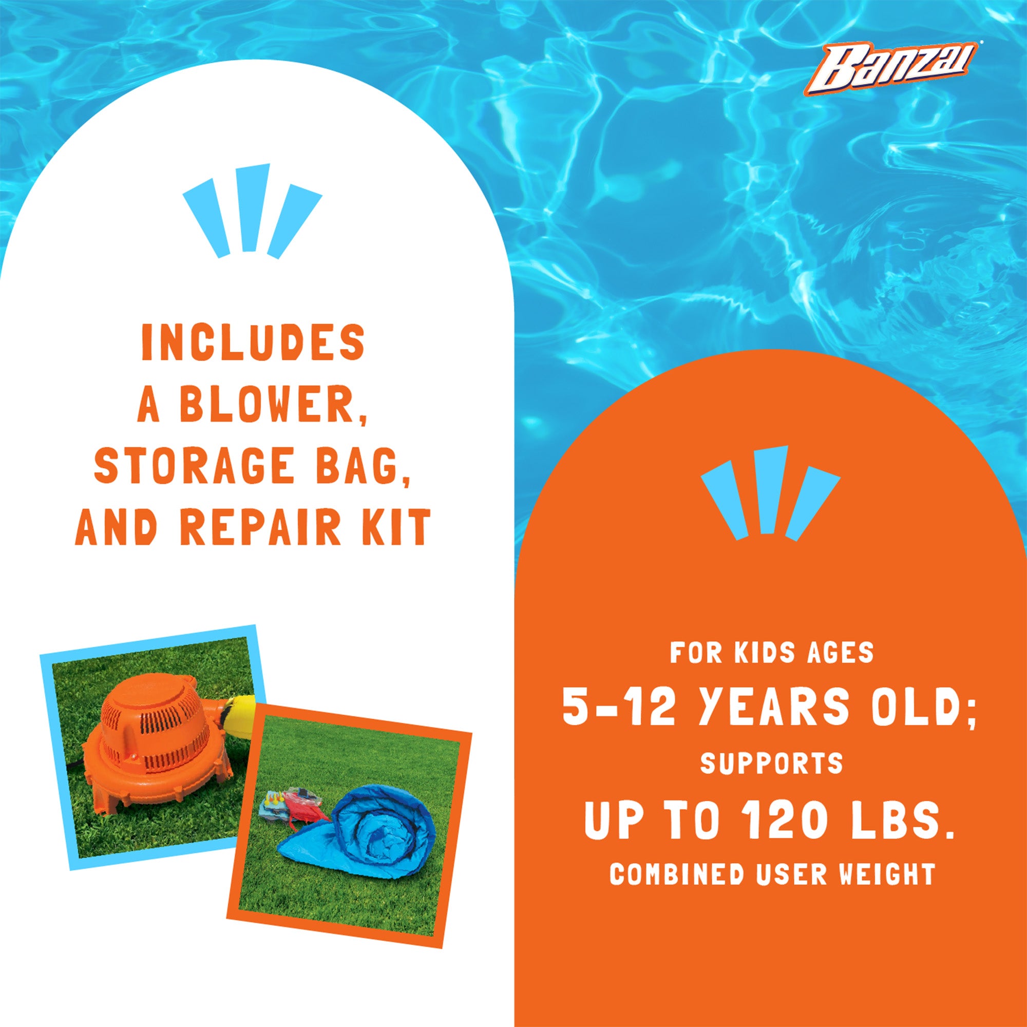 Banzai Twin Falls Kids Giant Outdoor Inflatable Dual Water Slide Splash Park Toy - VMInnovations