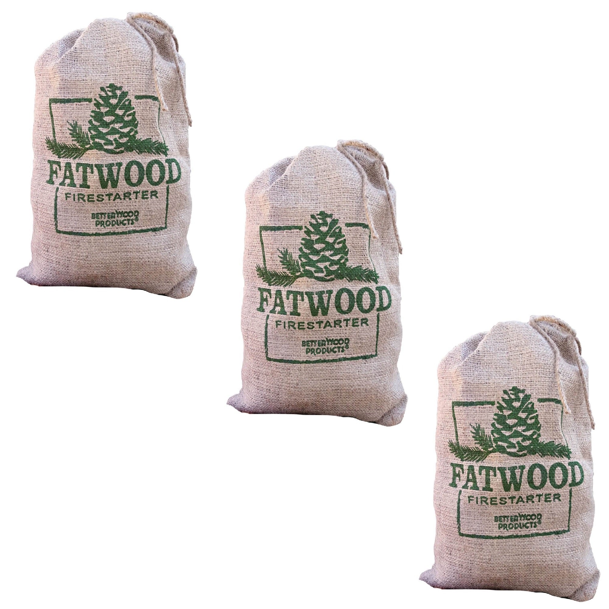 Betterwood Products Fatwood Firestarter 10 Pound Burlap Bag (3 Pack) - VMInnovations