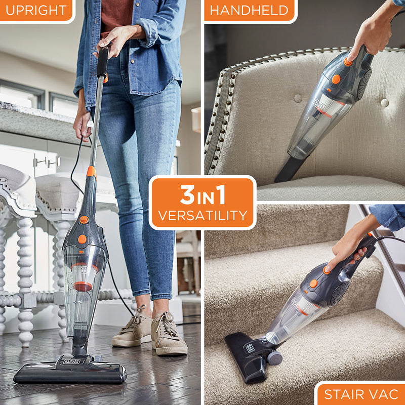 Black and Decker 3 In 1 Convertible Corded Upright Handheld Vacuum Cleaner, Gray