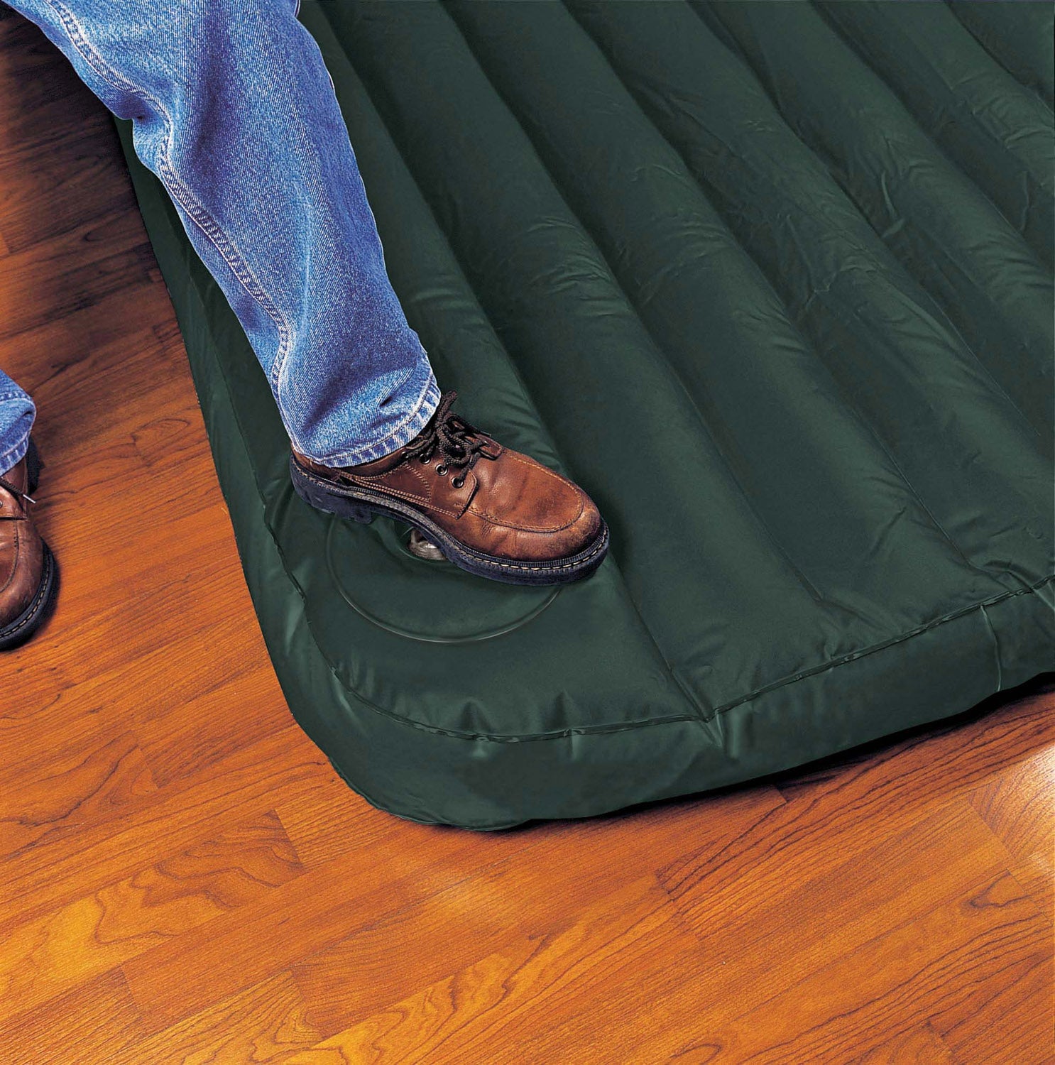Intex 66929E Inflatable Downy Queen Air Bed Camping Mattress w/ Foot Pump, Green