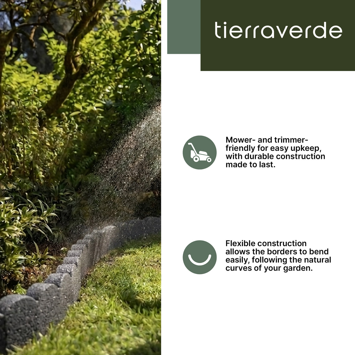 Tierra Verde 47"L Scallop Recycled Rubber Garden Border & Edging, Grey, 2-Pack