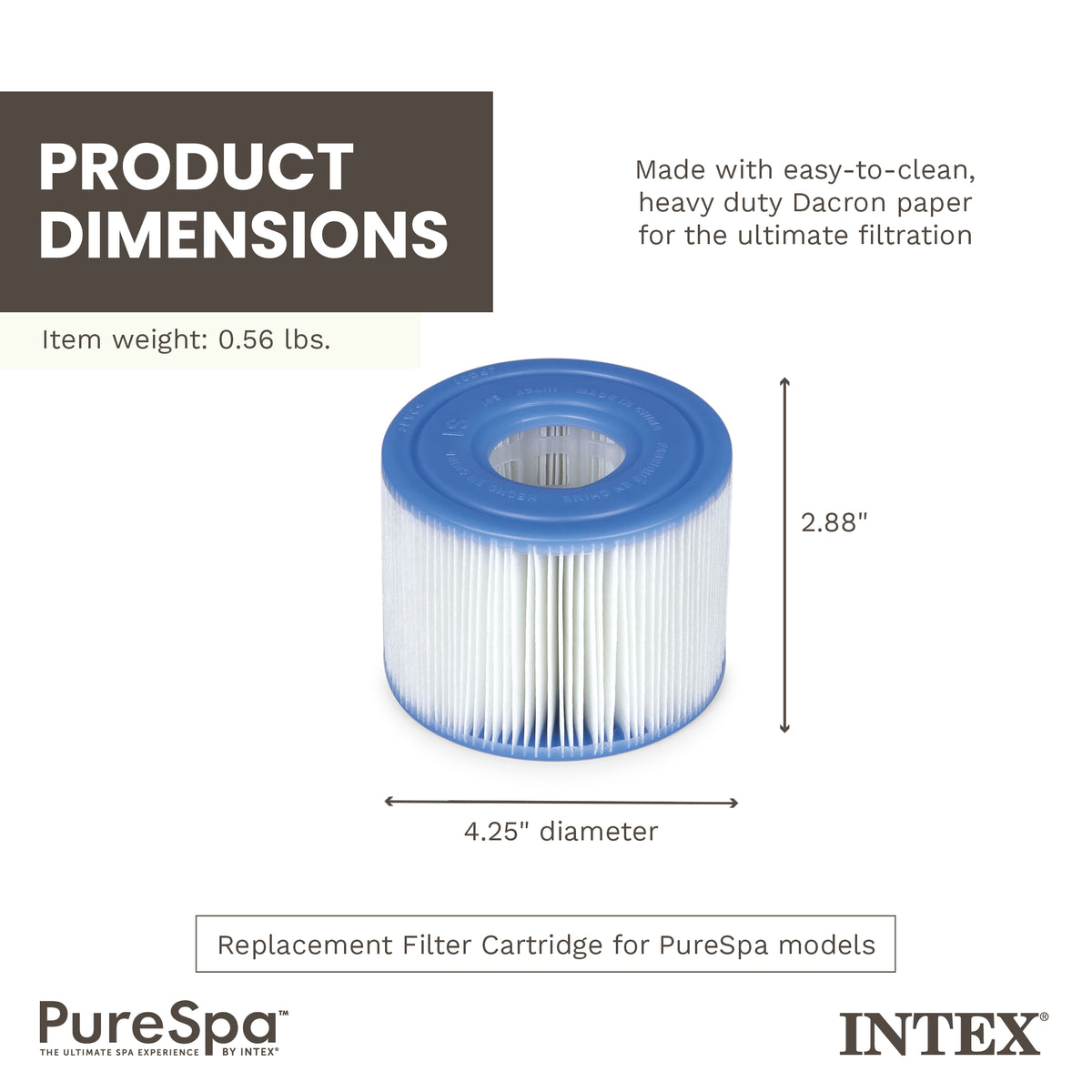 Intex 29001E PureSpa Type S1 Easy Set Spa Filter Replacement Cartridges, 2 Pack