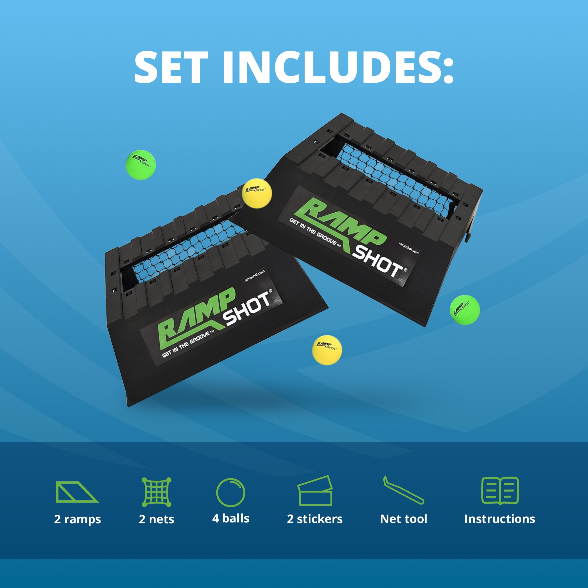 Vivere RampShot Outdoor Toss Game Set with Portable High-Density Ramps and Balls