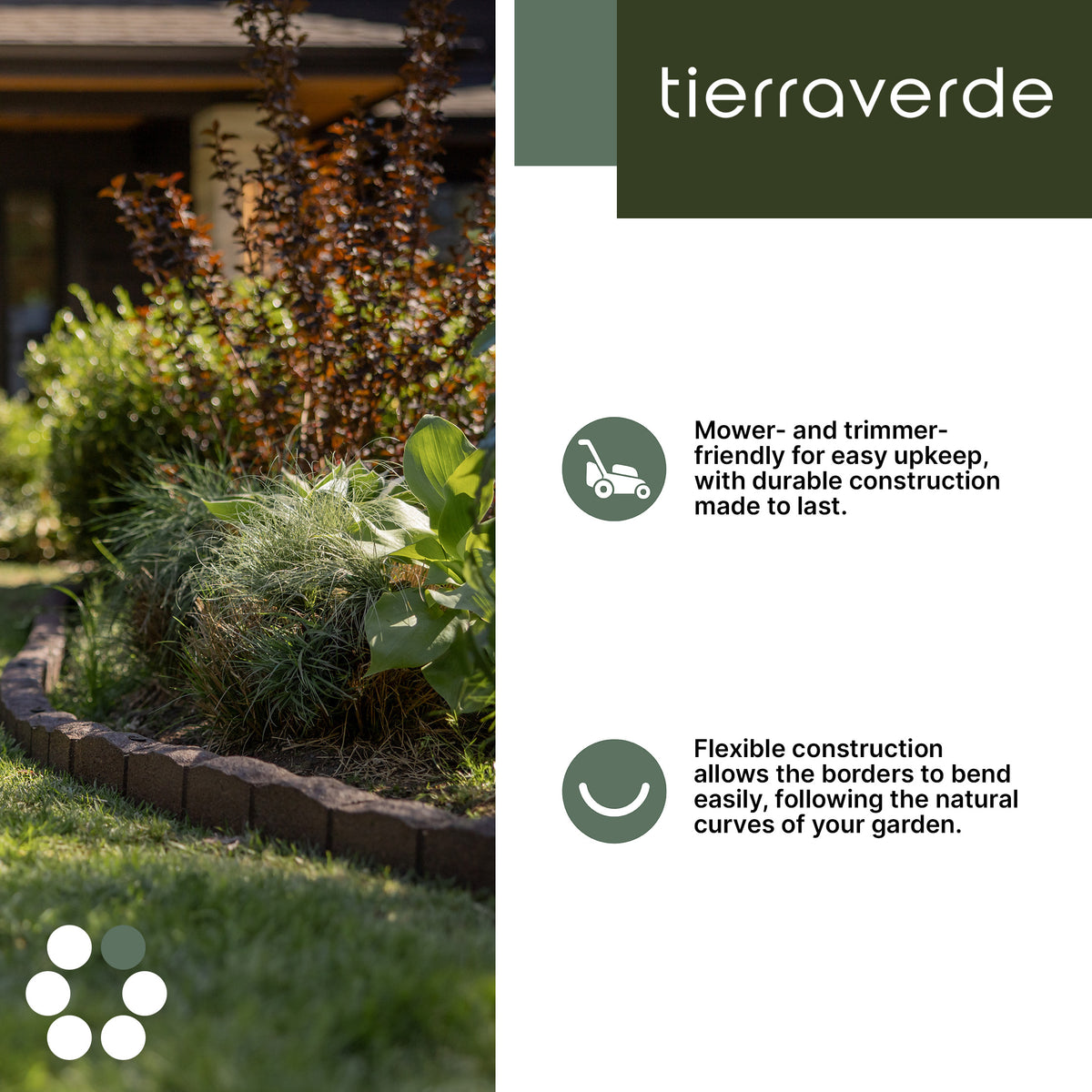 Tierra Verde 48"L Roman Stone Recycled Rubber Garden Border Kit, Earth, 2-Pack