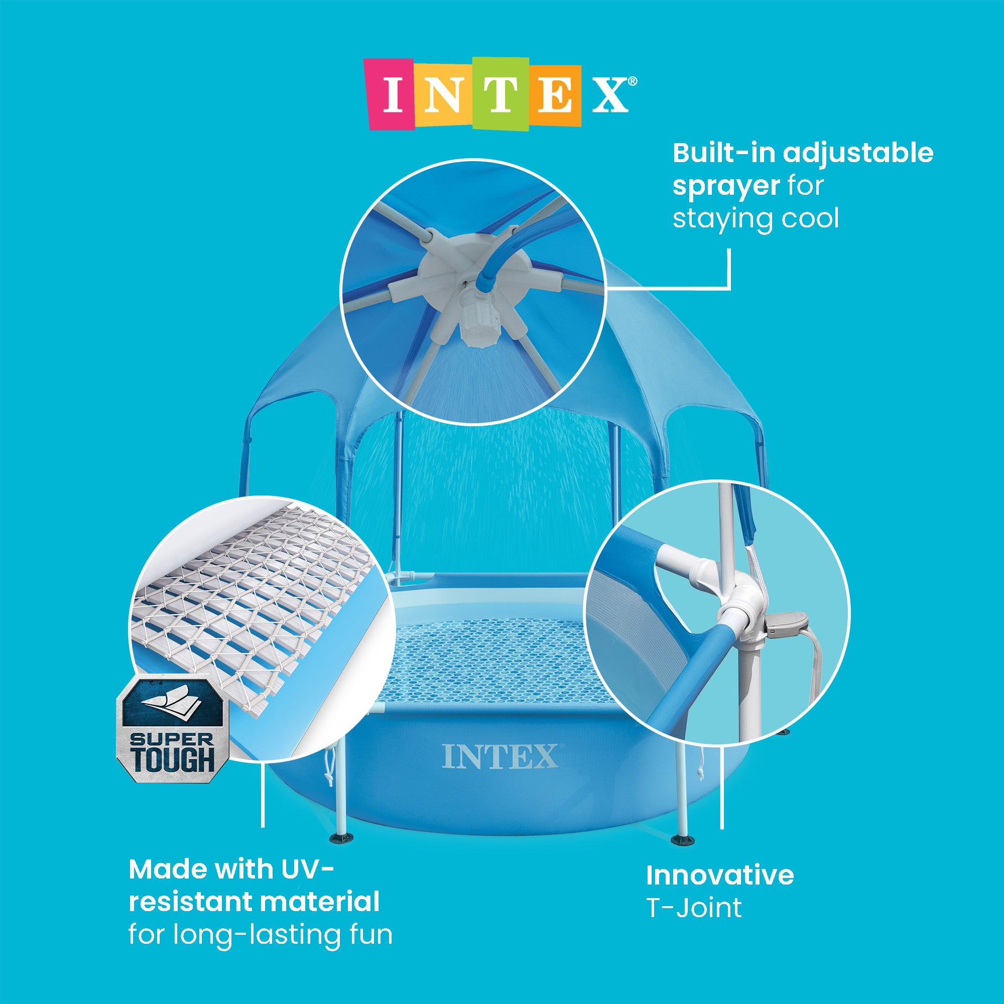INTEX 28209EP Canopy Metal Frame Above Ground Pool: 6ft x 15in, Built-In Sprayer