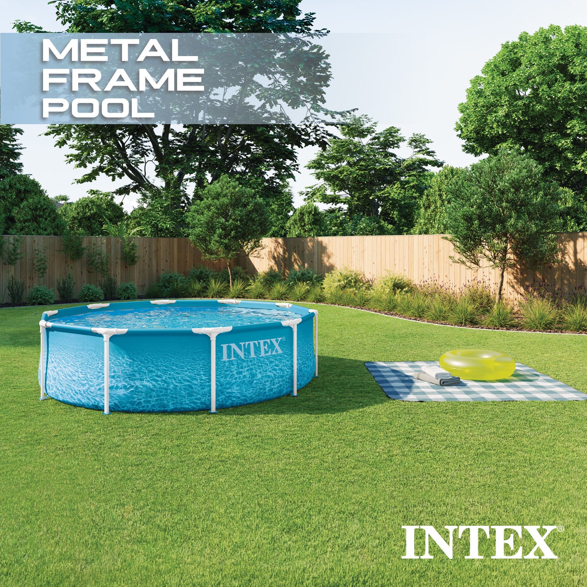 INTEX 10Ft X 30In Beachside Metal Frame Above Ground Pool, Pool Only (For Parts)