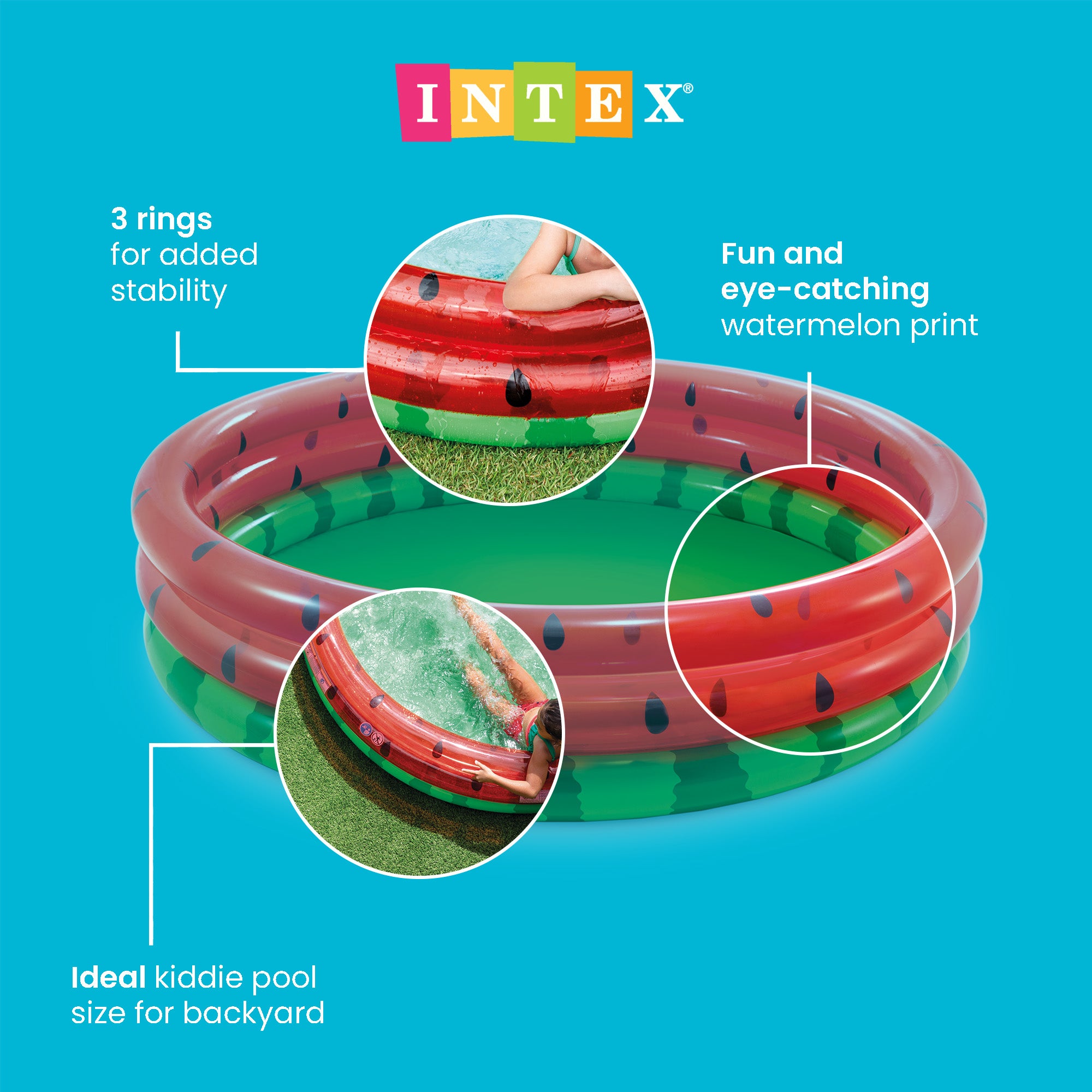 Intex 66-Inch Round Inflatable Outdoor Kids Swimming and Wading Watermelon Pool