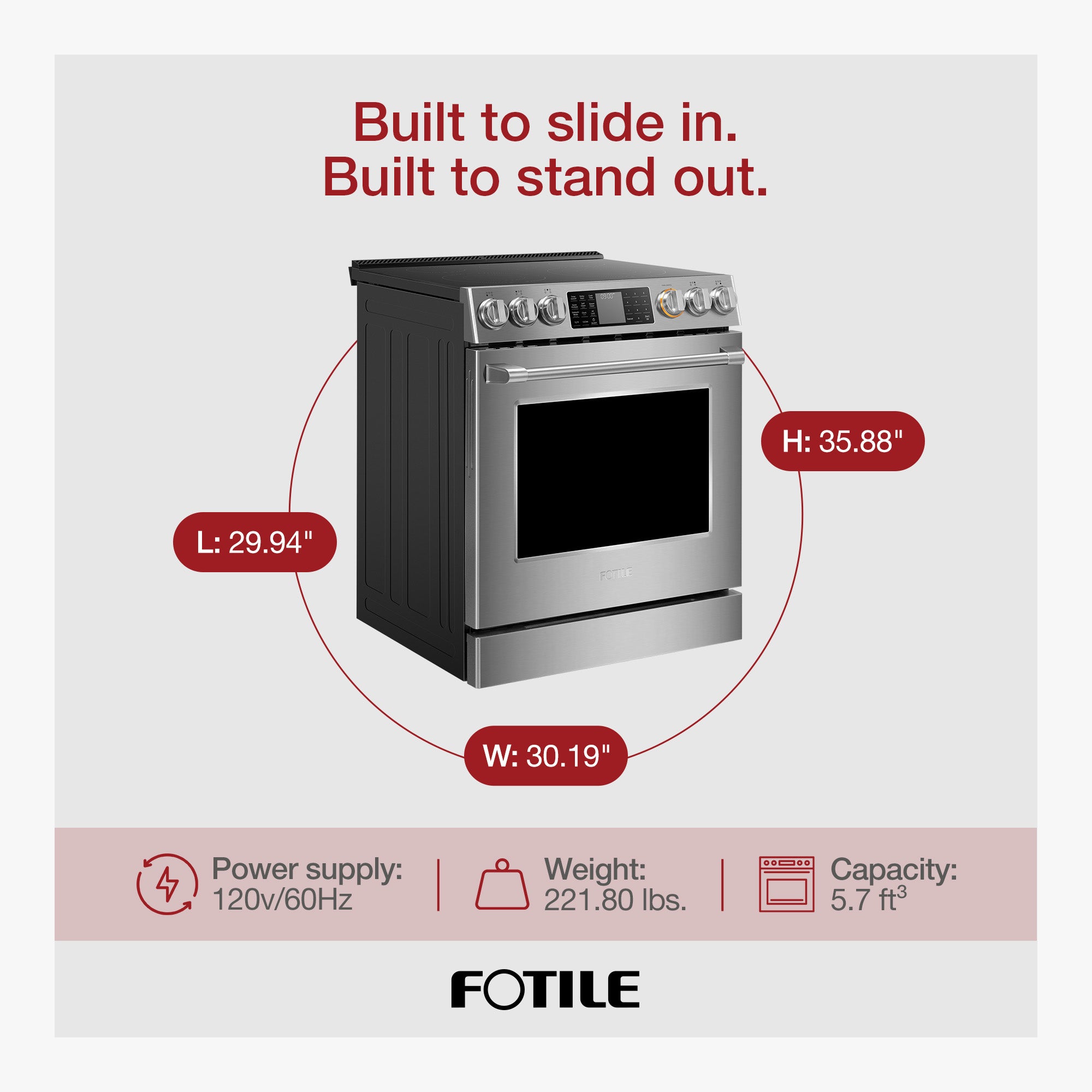 FOTILE Stainless Steel FreshBake 30" Oven, Electric Range 5 Burner Cooktop Stove