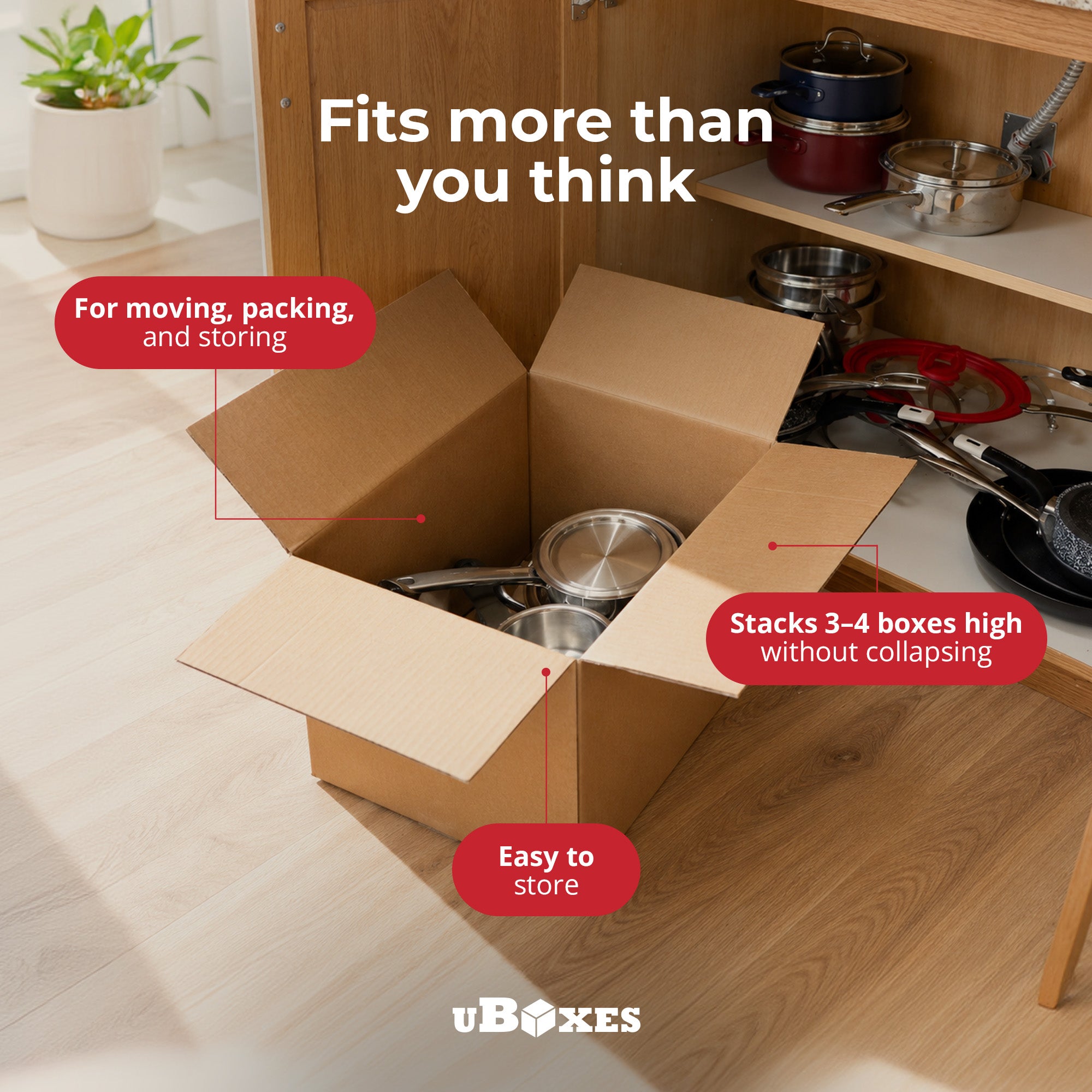 UBMOVE Medium Corrugated Cardboard Moving Boxes, 18" x 14" x 12", (Open Box)