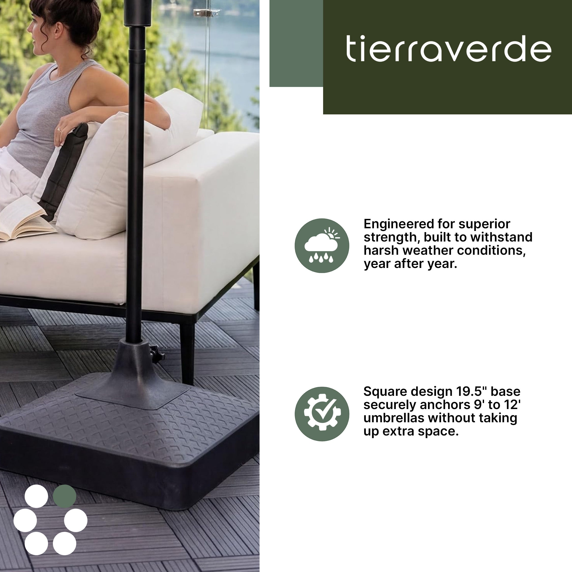 Tierra Verde 19.5" x 6.5"H Square Easy-Fill Weatherproof Umbrella Base, Black