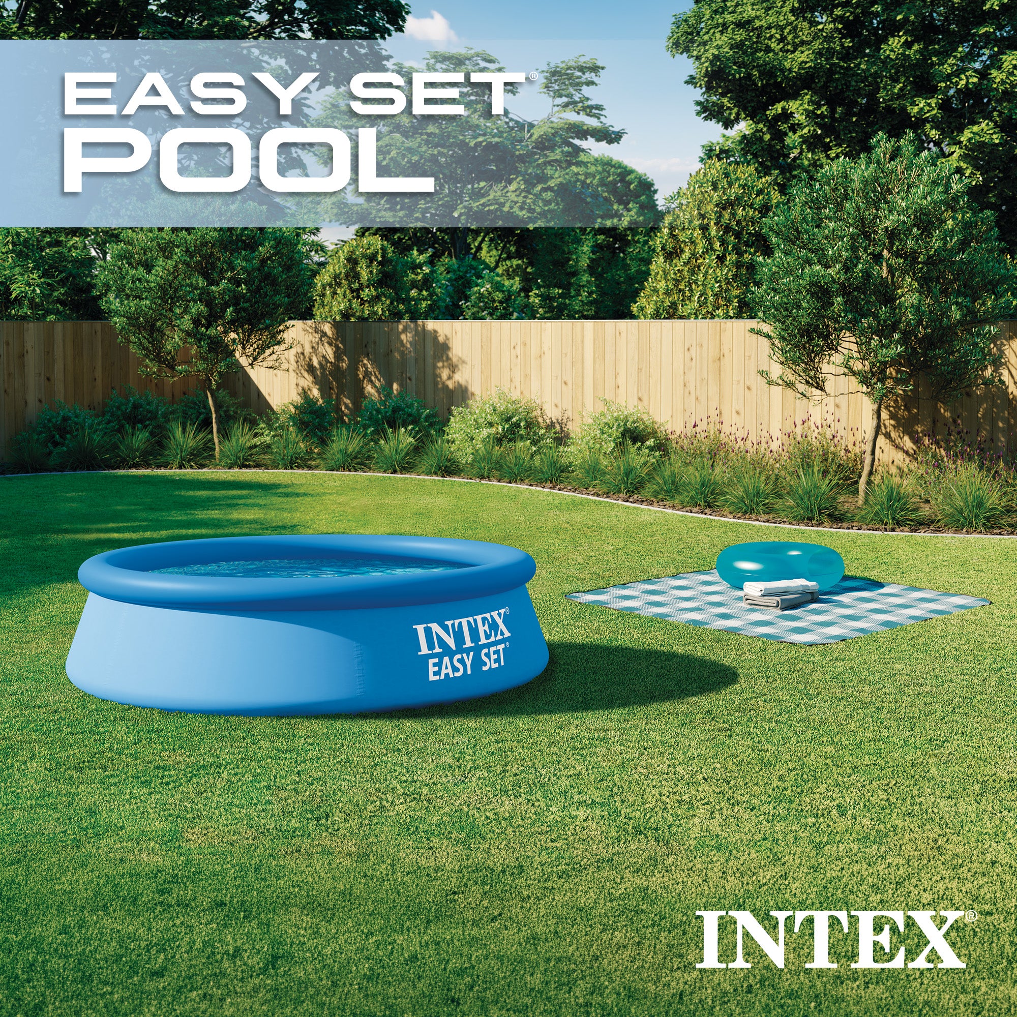 Intex 28106EH 8' x 24" Easy Set Inflatable Ring Round Swimming Pool, Blue