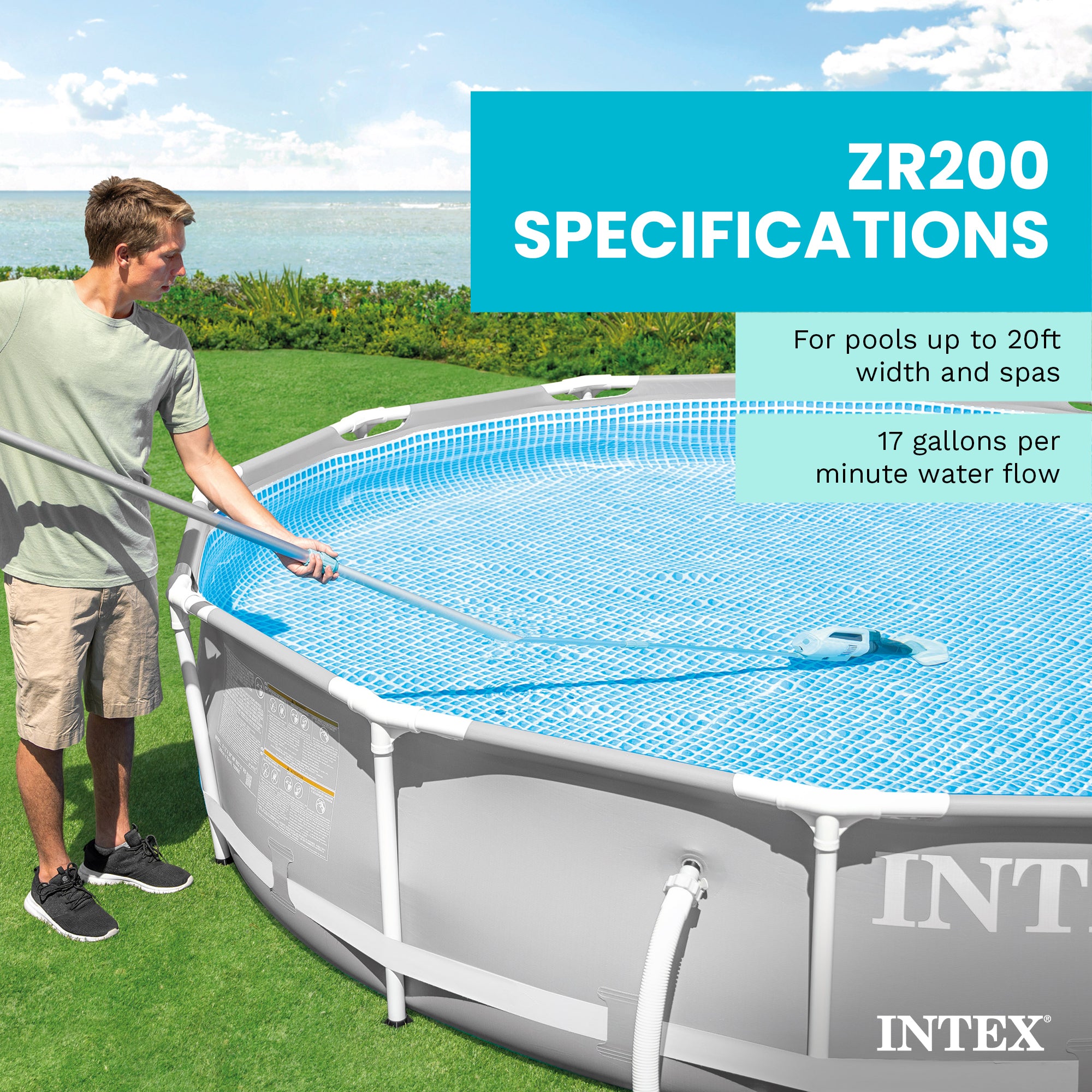 Intex ZR200 Rechargeable Cordless Telescoping Pool Vacuum with 2 Brush Heads
