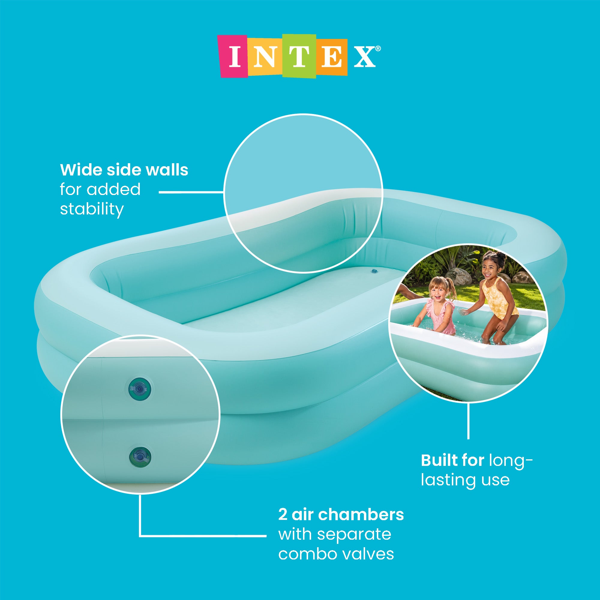 Intex 57181EP 7.5ft x 4.8ft x 18in Aqua Swim Center Inflatable Kiddie Pool