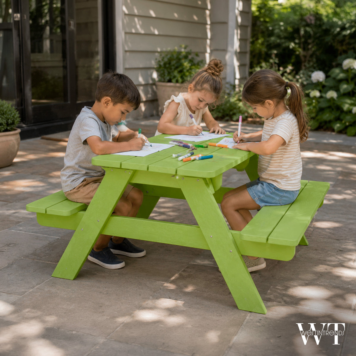 WestinTrends Malibu Indoor/Outdoor Patio HDPE Picnic Bench Table for Kids, Lime