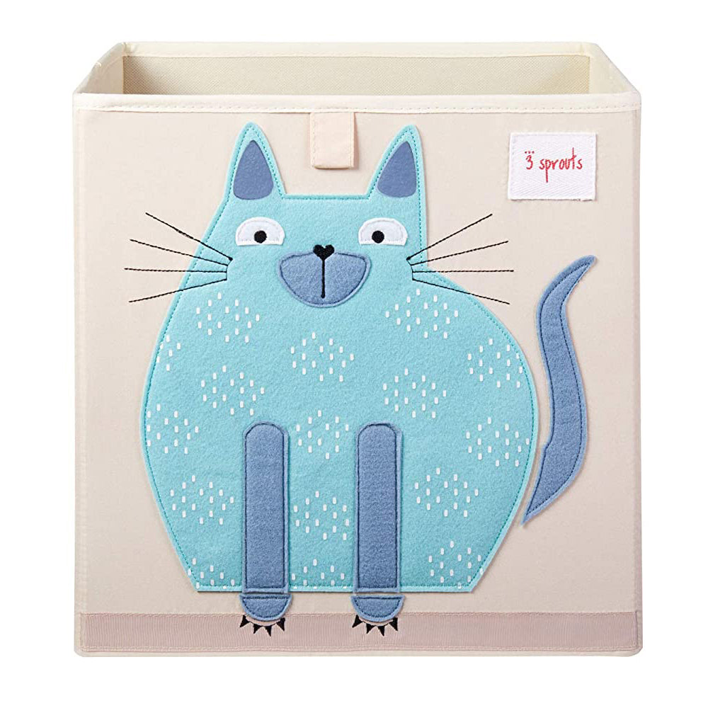 3 Sprouts Foldable Storage Cube Bin Box & Canvas Laundry Bin Basket, Blue Cat