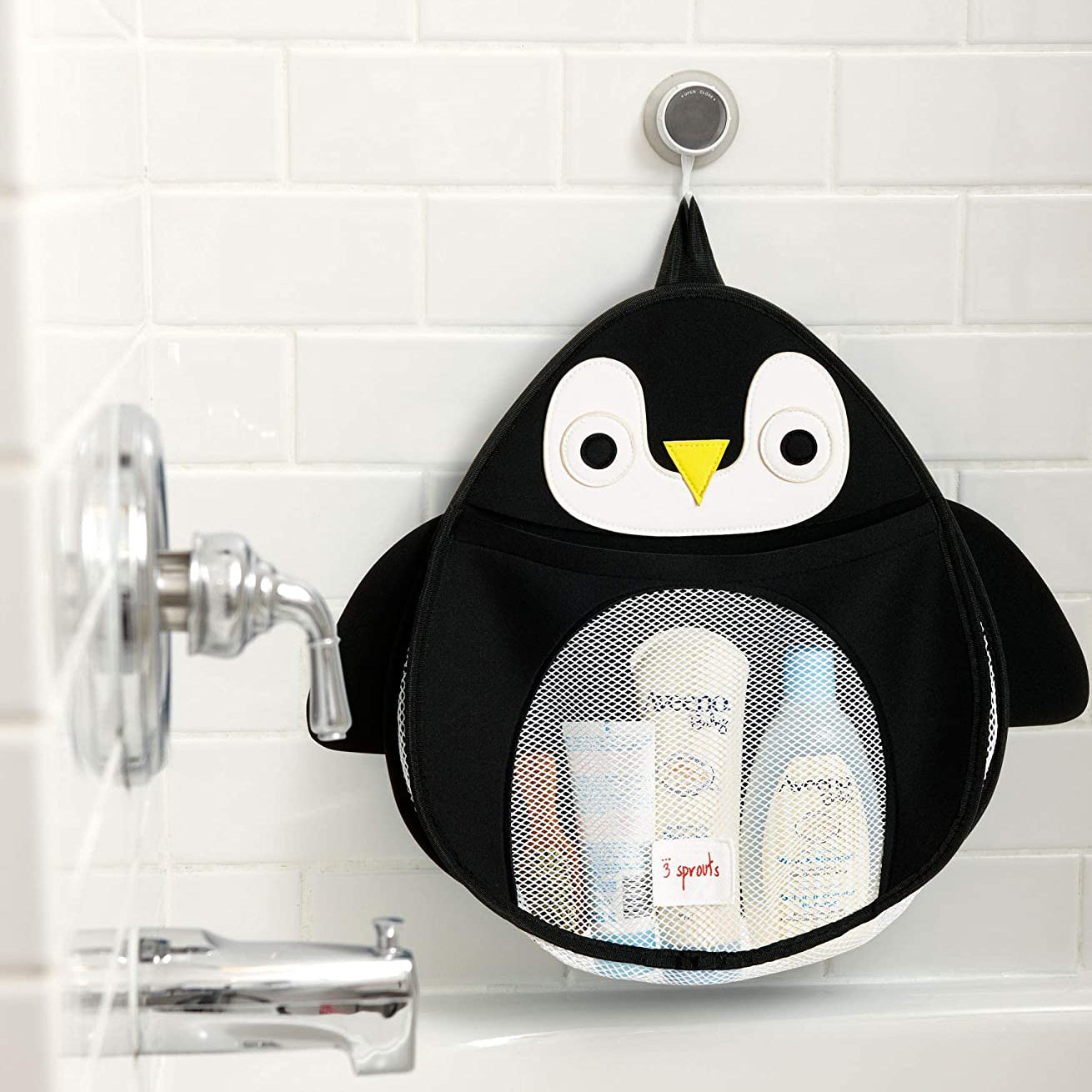3 Sprouts Baby Hanging Suction Cup Large Bath/Shower Storage Organizer, Penguin