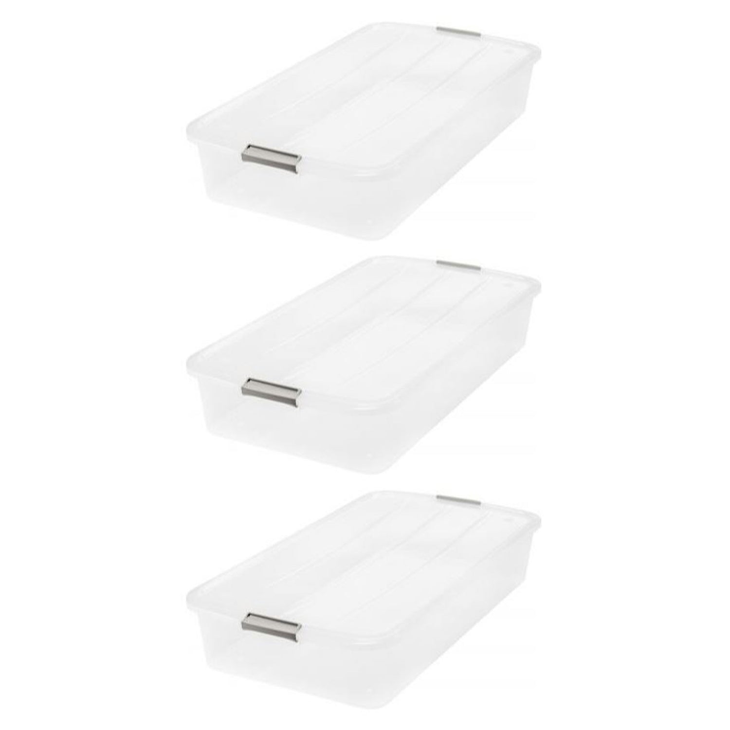IRIS USA Underbed Buckle-Up 50 Quart Plastic Storage Container, Clear (3 Pack)