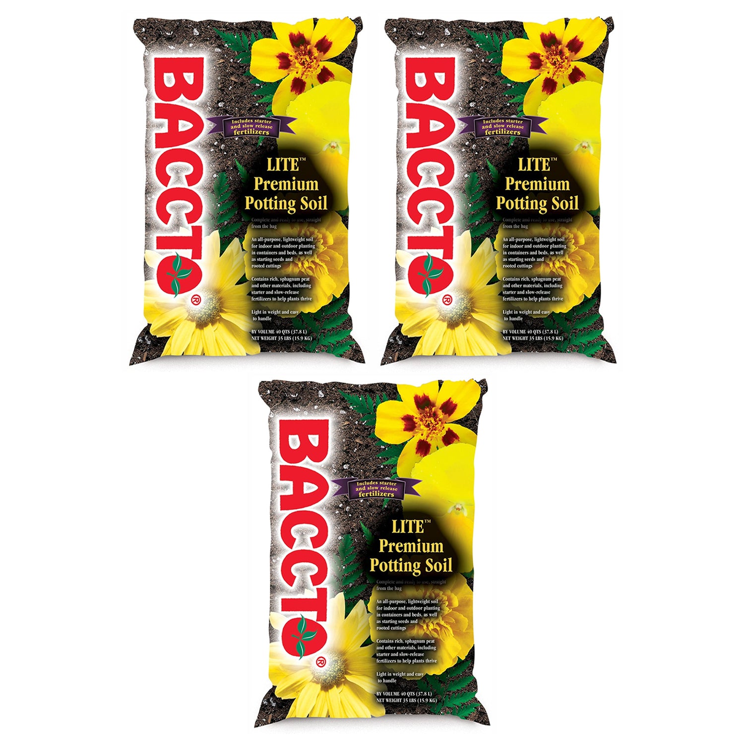 Michigan Peat 1440 Baccto Lite Premium Outdoor Potting Soil, 40 Quart (3 Pack) - VMInnovations